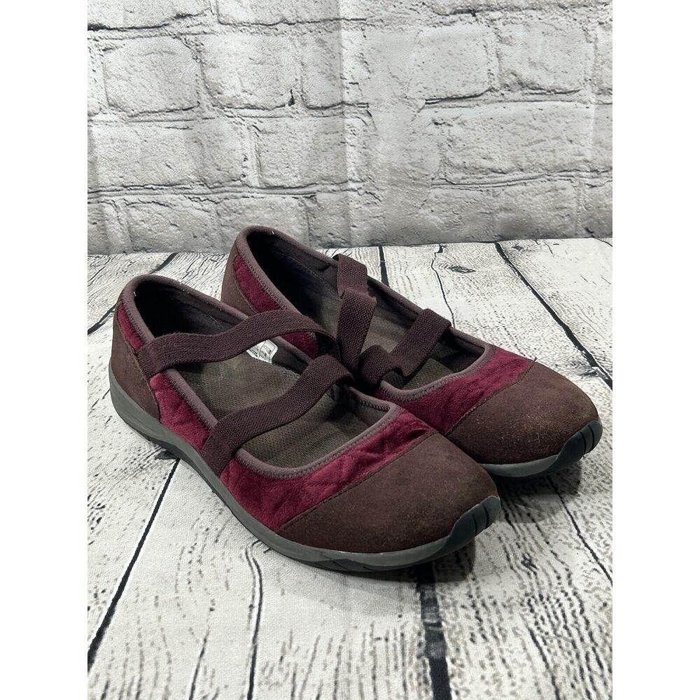Lands End Mary Jane Women’s Shoes Burgundy Suede Stretch Strap 7B US